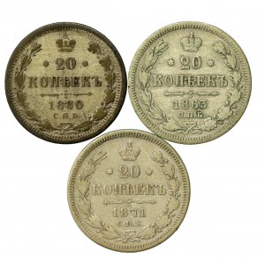 Rusko, Alexandr II, sada 20 kopějek 1863-1880. celkem 3 ks. (847)