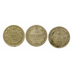 Rosja, zestaw 10 kopiejek 1861-1899. Razem 3 szt. (848)