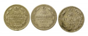 Rusko, sada 10 kopějek 1861-1899. celkem 3 ks. (848)