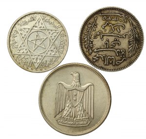 Egypt, Morocco and Tunisia, set of 10 piastres, 100 francs and 1 franc 1916-1960. total of 3 pieces. (851)