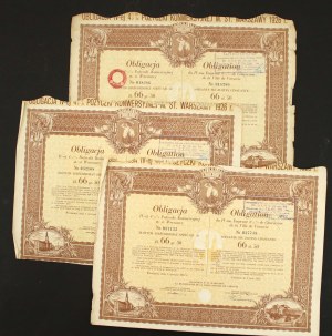 Warsaw, 4.5% loan of the City of Warsaw 1931, bond 66.50 zl. Set of 3 pcs. (649)