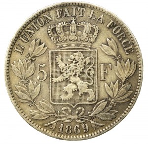 Belgium, Leopold II, 5 francs 1869 (703)