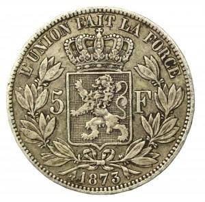 Belgium, Leopold II, 5 francs 1873 (707)