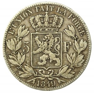 Belgium, Leopold I, 5 francs 1849 (708)