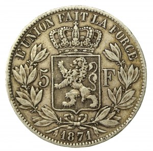 Belgium, Leopold II, 5 francs 1871 (709)