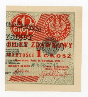 II RP, 1 haléř 1924 AP - pravá polovina (361)