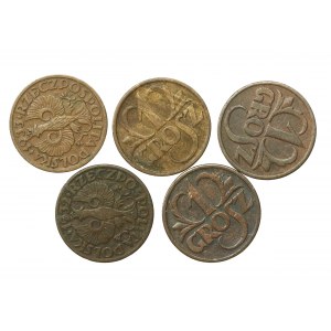 II RP, zestaw 1 grosz 1930-1934. Razem 5 szt. Rzadsze roczniki (278)