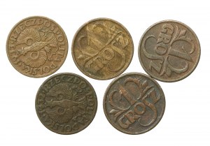 II RP, sada po 1 haléři 1930-1934. celkem 5 ks. Vzácnější ročníky (278)