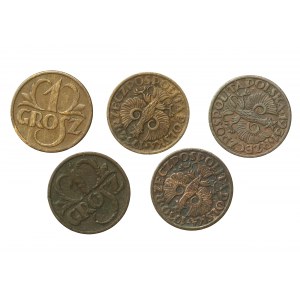 II RP, zestaw 1 grosz 1930-1934. Razem 5 szt. Rzadsze roczniki (278)
