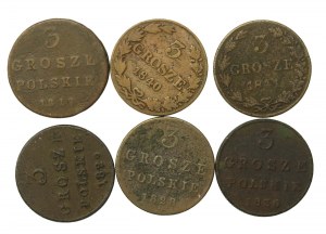 Ruské dělení, sada 3 grošů 1817-1841. celkem 6 ks. (297)