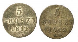Varšavské knížectví, sada 5 grošů 1811-1812. celkem 2 ks. (489)