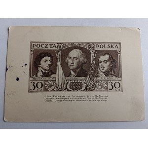 CARTE POSTALE TIMBRE EN L'HONNEUR DE WASHINGTON, PULASKI, KOŚCIUSZKO