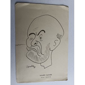 CARTOLINA WALERY SŁAWEK PRESIDENTE DELLA BBWR, CARICATURA, UMORISMO, DANNEGGIATO