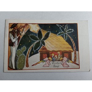 POCZTÓWKA MALARSTWO POLSKIE POGONOWSKA, GÓRAL SKRZYPCE, BOŻE NARODZENIE, ZNACZEK, 1938 R