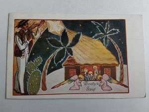 POSTCARD PAINTING POLISH POGONOWSKA, HIGHLANDER FIDDLE, CHRISTMAS, STAMP, 1938