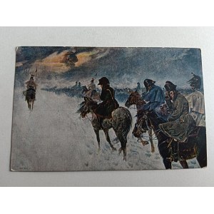 POSTCARD POLISH PAINTING KOSSAK VISA NAPOLEON, STAMP, PRE-WAR