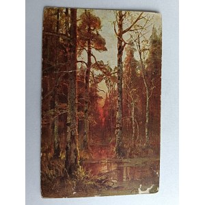 CARTOLINA DIPINTO POLACCO KLEWER, TRAMONTO IN AUTUNNO, FRANCOBOLLO CON GAROFANO, ANTEGUERRA