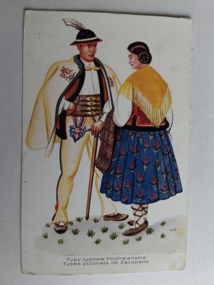 POSTCARD PAINTING POLISH FOLK TYPES PODHALE, HIGHLANDER, HIGHLANDER WOMAN