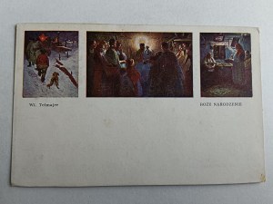 POSTCARD POLISH PAINTING TETMAJER, CHRISTMAS, 3 VIEWS, CAROLERS, PRE-WAR