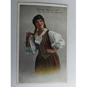 POCZTÓWKA MALARSTWO POLSKIE STROJE LUDOWE, KOBIETA, 1918 R