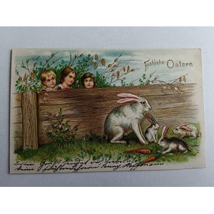 EMBOSSED POSTCARD, EASTER, HARE, CARROT, PRE-WAR, STAMP