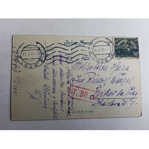 STEMPEL LWÓW, POCZTÓWKA GOLDENBERG GITARZYSTA, ZNACZEK 1921 R