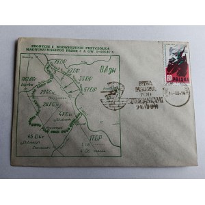 KOPERTA, ZNACZEK, STEMPEL ZDOBYCIE I ROZSZERZENIE PRZYCZÓŁKA MAGNUSZEWSKIEGO PRZEZ 8 A GW MAPKA