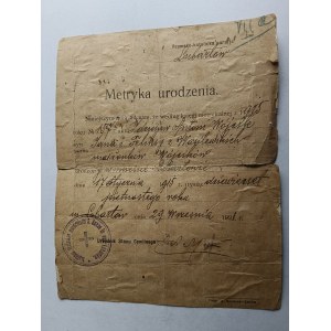 METRYKA URODZENIA LUBARTÓW, PIECZĄTKA PARAFIA, URZĄD STANU CYWILNEGO 1921 R