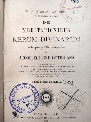 Lancicii N. - de meditationibus rerum divinarum - Cracoviae 1883