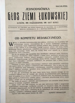 One-day newspaper - Voice of the Lukow Land - Lukow, October 1917 [ Tadeusz Kosciuszko, Kosciuszko celebrations in Lukow].