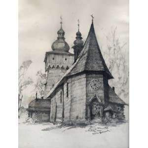 Jan Kanty Gumowski (1883 Krościenko - 1946 Kraków), stary Kościół w Rabce, szkic ołówkiem. Rabka 1919 rok