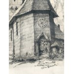 Jan Kanty Gumowski (1883 Krościenko - 1946 Kraków), stary Kościół w Rabce, szkic ołówkiem. Rabka 1919 rok