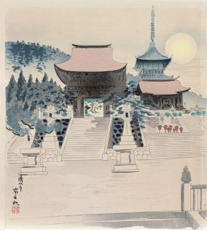 Tomikichirō Tokuriki (1902-2000), wyd. Uchida, Pełnia księżyca nad świątynią Kiyomizu, Japonia, lata 40. XX w.