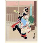 Hasegawa Sadanobu III (1881-1963), wyd. Uchida, Maiko grająca paletką, Japonia, lata 40. XX w.