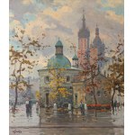 Władysław SERAFIN (1905-1988), Rynek w Krakowie - widok na kościół św. Wojciecha i kościół Mariacki