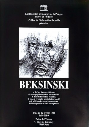 Poster / invitation to Zdzislaw Beksinski exhibition at Palais de l'UNESCO, Paris, 1988.