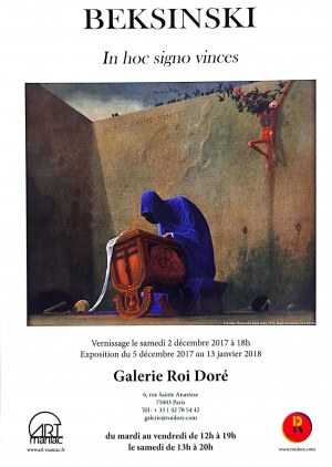 Flyer promoting Zdzislaw Beksinski's exhibition at Galerie Roi Dore, stamped and signed by Piotr Dmochowski, Paris, 2017