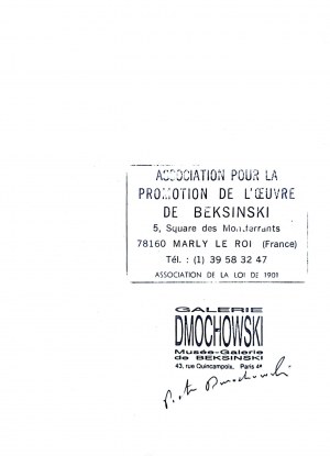 Flyer promoting Zdzislaw Beksinski's exhibition at Galerie Roi Dore, stamped and signed by Piotr Dmochowski, Paris, 2017