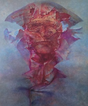 Vintage postcard with a painting by Zdzislaw Beksinski, Galerie Dmochowski, Paris, pre-1995