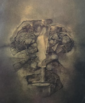 Vintage postcard with a painting by Zdzislaw Beksinski, Galerie Dmochowski, Paris, pre-1995