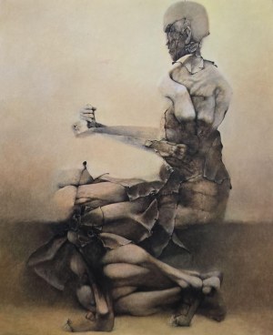 Vintage postcard with a painting by Zdzislaw Beksinski, Galerie Dmochowski, Paris, pre-1995