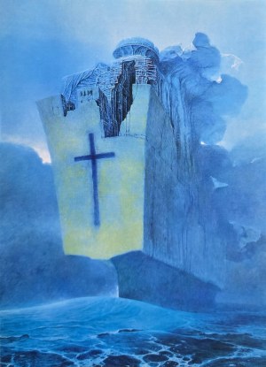 Postcard with a painting by Zdzislaw Beksinski, Association pour la promotion de l'oeuvre de Beksinski
