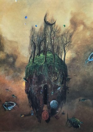 Postcard with a painting by Zdzislaw Beksinski, Association pour la promotion de l'oeuvre de Beksinski