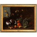 Artista fiorentino, XVII secolo, a) Still life of pumpkins, pomegranates, apples and pears; b) Still life of vegetables, fruit and lilies. Pair of paintings