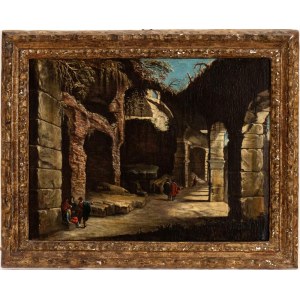 Alessio De Marchis (attribuito a), View of the ambulatory of the Colosseum with figures