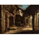 Alessio De Marchis (attribuito a), View of the ambulatory of the Colosseum with figures