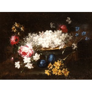 Vincenzino (attribuito a), Still life of flowers on a tray