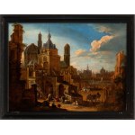 Pieter Jans Bout (seguace di), Fantasy view of a Nordic city