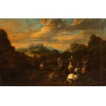 Il Borgognone (cerchia di), a) Battle of knights in an open field; b) Battle of knights with fortress in the background. Pair of paintings