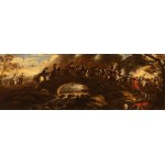 Ciccio Napoletano (attribuito a), a) Battle of cavalries in an open field; b) Battle near a bridge. Pair of paintings